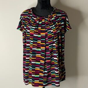 Short Sleeve Color Block Blouse Size XL